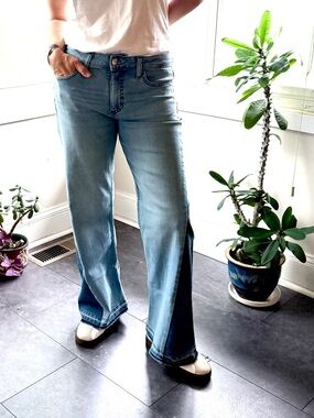 Upcycled LEE Denim Jeans with inset flared leg panels Wide Leg Patchwork sz 10